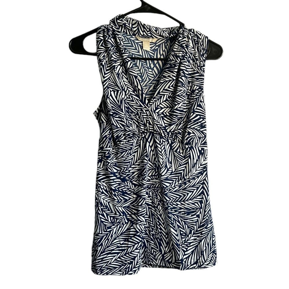 Banana Republic Blue White Abstract Print Sleeveless Ruched Front Blouse Size M